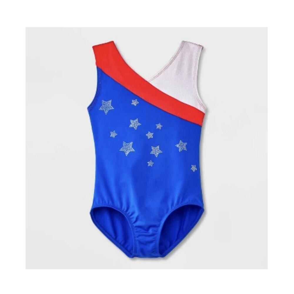 Cat & Jack Red White Blue Star Studded Gymnastics Dance Leotard Size L 10/12